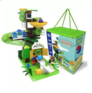 Colorful Marble Run 191pc Building Blocks Toy with Spiral Tracks, Rolling Balls & Forest Funland