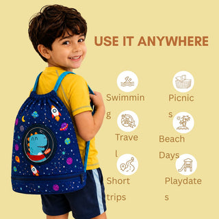 Cute Cartoon Themed Kids Swimming Bag with Shoe Pocket (DINO)