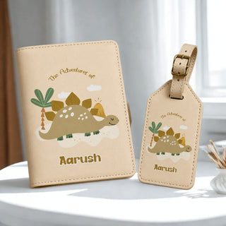 Personalized Passport Cover & Luggage Tag  for Kids | Custom Name Travel Accessories (Dino - Stegosauras) (PREPAID ONLY)