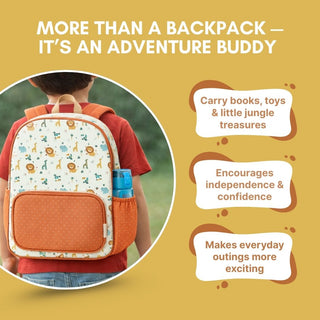 Cots and Cuddles Cute Playful Safari Theme Printed Canvas Backpack for Kids