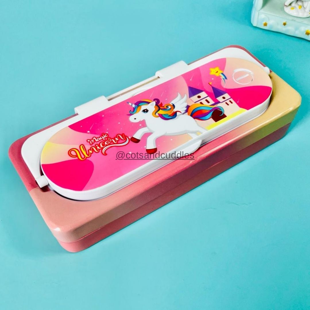 Enchanting Unicorn Metal Pencil Case with Built-in Calculator: Store, Calculate, and Embrace the Magic