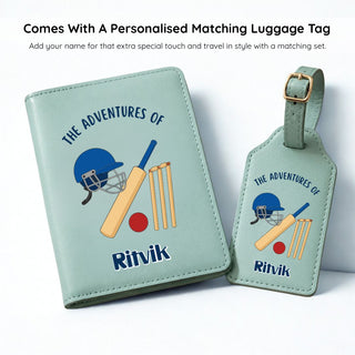 Personalized Passport Cover & Luggage Tag  for Kids | Custom Name Travel Accessories (Cricket) (PREPAID ONLY)