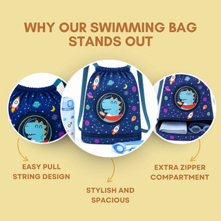 Cute Cartoon Themed Kids Swimming Bag with Shoe Pocket (DINO)