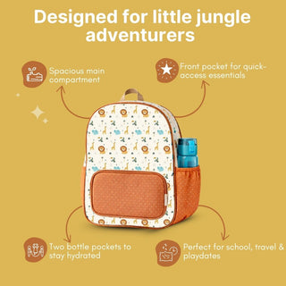 Cots and Cuddles Cute Playful Safari Theme Printed Canvas Backpack for Kids