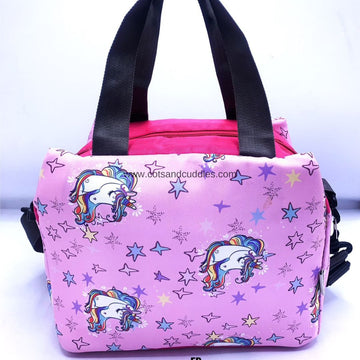 Premium Quality Baby Animals Printed Large Capacity Mesh Padded Lunch Bag: Spacious, Stylish, and Versatile with Adjustable Strap (Unicorn)