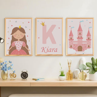 Personalized Name Wall Art Frame Set of 3 Home Decor (Pink Princess)