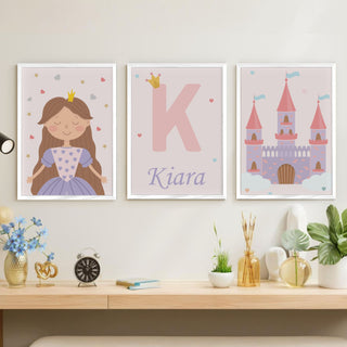 Personalized Name Wall Art Frame Set of 3 Home Decor (Purple Princess)