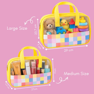 Pack Of 2 | Multipurpose Clear Storage Bag with Check Pattern & Handle – Combo Pack