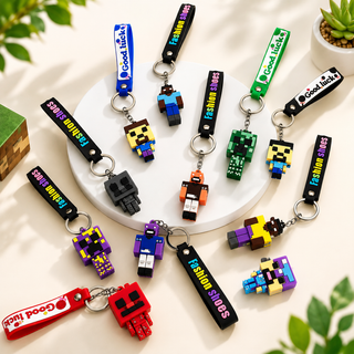 Minecraft Character Keychains | Pixel Figure Bag Charm for Kids