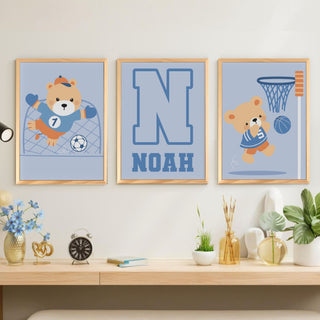 Personalized Name Wall Art Frame Set of 3 Home Decor (Sports Bear)