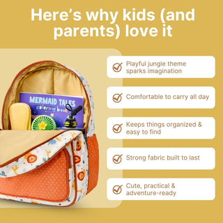 Cots and Cuddles Cute Playful Safari Theme Printed Canvas Backpack for Kids