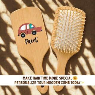 Personalized Wooden Hair Brush for Kids - Car (PREPAID ONLY)
