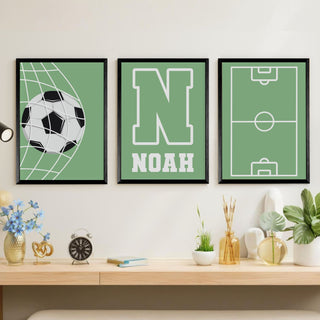 Personalized Name Wall Art Frame Set of 3 Home Decor (Football)