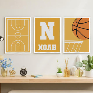Personalized Name Wall Art Frame Set of 3 Home Decor (Basketball)