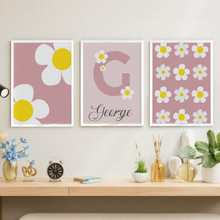 Personalized Name Wall Art Frame Set of 3 Home Decor (Small Flower)