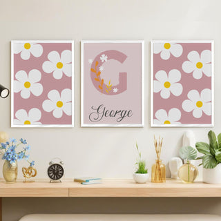 Personalized Name Wall Art Frame Set of 3 Home Decor (Big Flower)