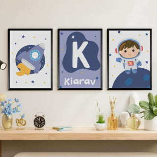 Personalized Name Wall Art Frame Set of 3 Home Decor (Space Astronaut)