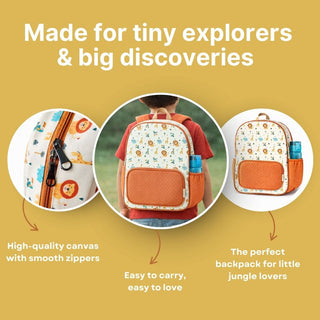 Cots and Cuddles Cute Playful Safari Theme Printed Canvas Backpack for Kids
