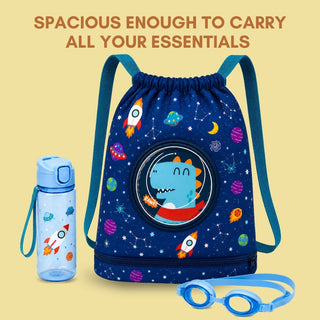 Cute Cartoon Themed Kids Swimming Bag with Shoe Pocket (DINO)