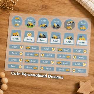 Personalized Iron On Label Sticker Construction Vehicles 32pc (PREPAID ONLY)