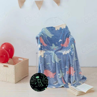Premium Super Soft Warm Cozy Furry Blanket Glow in The Dark (5.5ft x 6.5ft) (Dino)