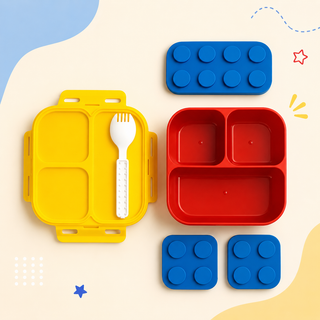 Brick Block Kids Lunch Box Set with Dividers & Spork 900ML