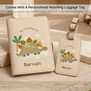 Personalized Passport Cover & Luggage Tag  for Kids | Custom Name Travel Accessories (Dino - Stegosauras) (PREPAID ONLY)