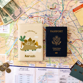 Personalized Passport Cover & Luggage Tag  for Kids | Custom Name Travel Accessories (Dino - Stegosauras) (PREPAID ONLY)