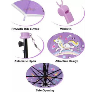 Premium Quality Theme Printed Umbrella For Kids (Unicorn Purple)
