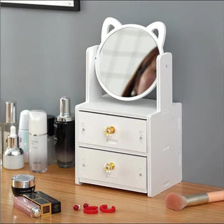 Small Wooden Assembling Makeup Mirror with Drawer & Storage