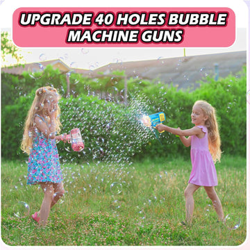 Bubble Machine Gun with 40 Holes, 1 Liquid Bottles for Kids