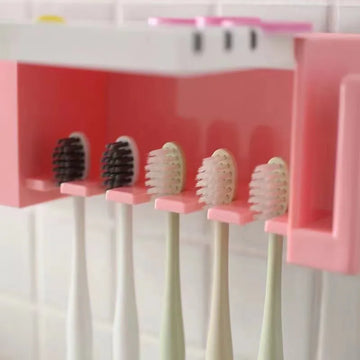 No-Drill Plastic Toothbrush Rack Holder Stand with Napkin Hook