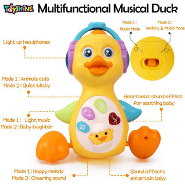 Interactive Musical Duck Baby Toy: Waddling Movement, Lights, and Early Learning Fun