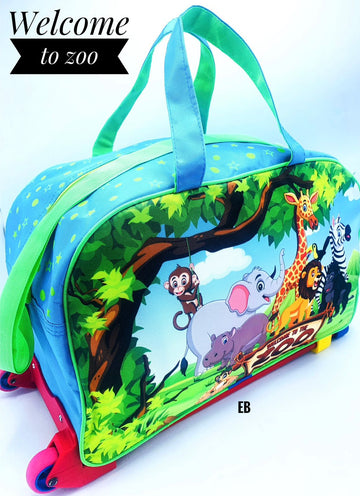Cartoon-Themed Duffel Bag with Trolley For Kids (Welcome to Zoo)