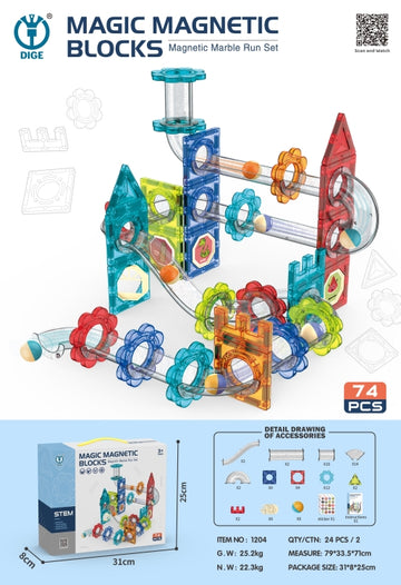 Creative World Builders: 74-Piece Magic Magnetic Tile Toy Set