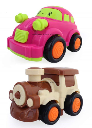 Unbreakable Friction-Powered Toy Set: 2 Cars & 2 Trains for Endless Kids' Adventures
