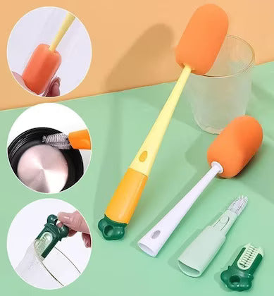 3-in-1 Bottle Cleaning Brush: Sponge, Silicone Bristles, and Nylon Bri