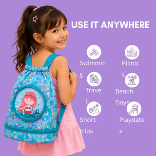 Cute Cartoon Themed Kids Swimming Bag with Shoe Pocket (MERMAID)