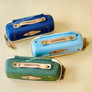 Rectangle Jeans Design Pencil Pouch with Handle for Kids