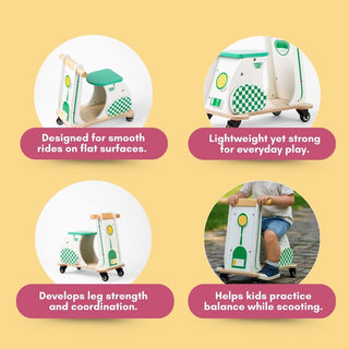 Cots and Cuddles Wooden Scooter for Kids Age 3+ (Green)