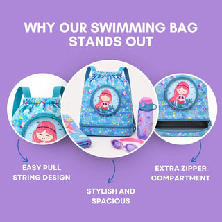 Cute Cartoon Themed Kids Swimming Bag with Shoe Pocket (MERMAID)