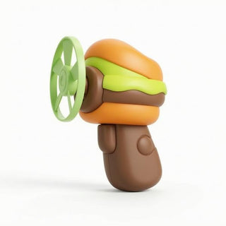 Fries-shaped handheld fan toy with spinning green propeller