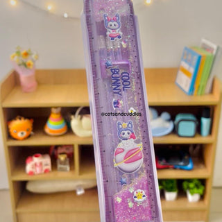 Cute Cartoon design Glitter Scale with Stationery & Storage Case (Boys & Girls random)