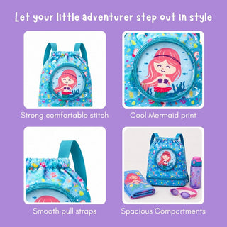 Cute Cartoon Themed Kids Swimming Bag with Shoe Pocket (MERMAID)
