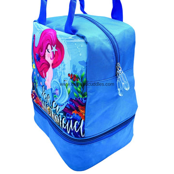 Lunch in Style: Printed Double-Decker Lunch Bag with Mesh Padding and Abundant Storage (Mermaid)