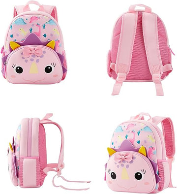 Cute Baby Dinosaur Soft Plush Backpack  with Front Pocket for Kids (Pink)
