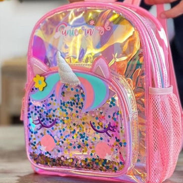 Premium Quality Sparkling Mini Holographic Backpack for Kids - Stylish, Durable, and Functional (Pink Unicorn)
