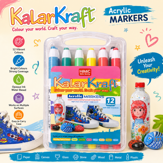 KalarKraft Acrylic Markers for Kids — 12 Vibrant Colours | Multi-Surface DIY Art Set