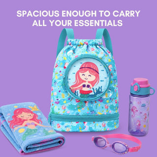 Cute Cartoon Themed Kids Swimming Bag with Shoe Pocket (MERMAID)