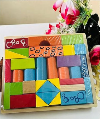 Wooden Building Blocks Puzzle with Tray for Kids